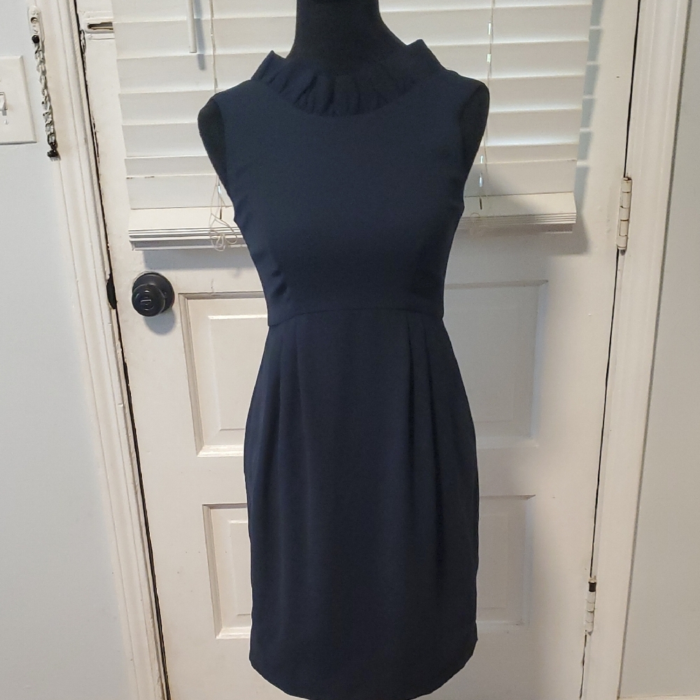 Camilyn Beth Sleeveless Navy Ruffle-Neck Dress